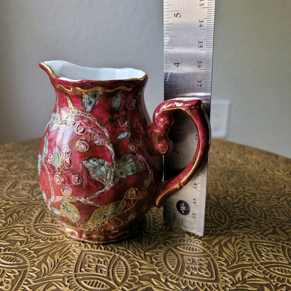 Vintage Red Gold Rose Porcelain Milk Jug 4*2 In Designed For Toyo Trading Co. - Picture 6 of 7